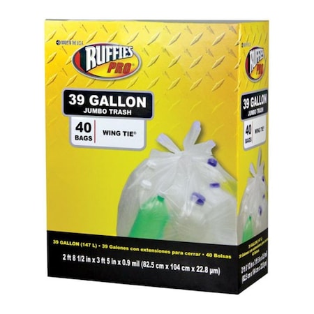 Ruffies Pro 1124921 Jumbo 39 gal Trash Bags  Clear - Count of 40, 6PK 6102602